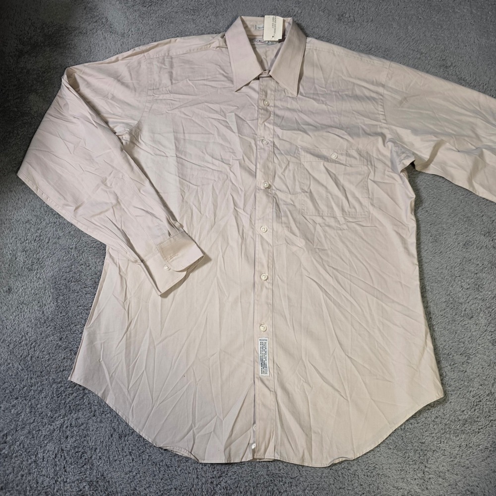 Cezani Mens 16 34/35 Button Down Shirt Tan Long Sleeve 100% Cotton Tailored